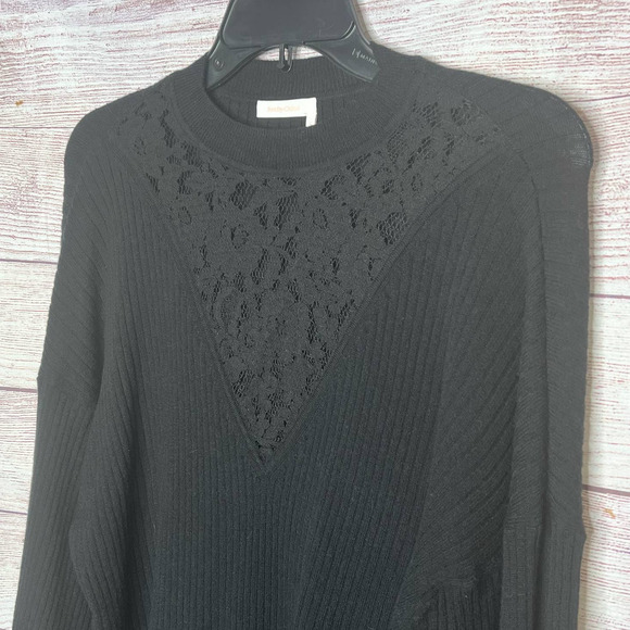 See by Chloe Black Lace Wool Blend Long Sleeve Oversized Sweater Small - Picture 3 of 8